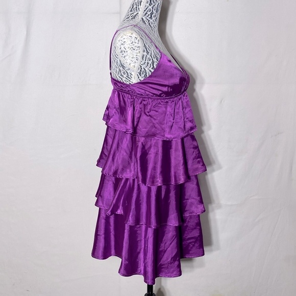 Song Made For You Purple Satin Tiered Mini Dress S - Picture 4 of 12